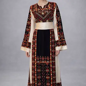 Elegant thobe for occasion  atlas with satin belt ثوب مطرز للمناسبات Watercolor Abaya Set Belted Abaya