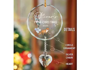 Personalized Glass Ornament with Crystal Charm: Baby's First Christmas Keepsake