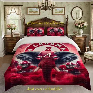 Alabama Football Print Bedding Set, Complete Set, Breathable Comfort, All-Season Use, 100% Polyester Fabric, Includes 1 Fitted Sheet & 2 Pillowcases