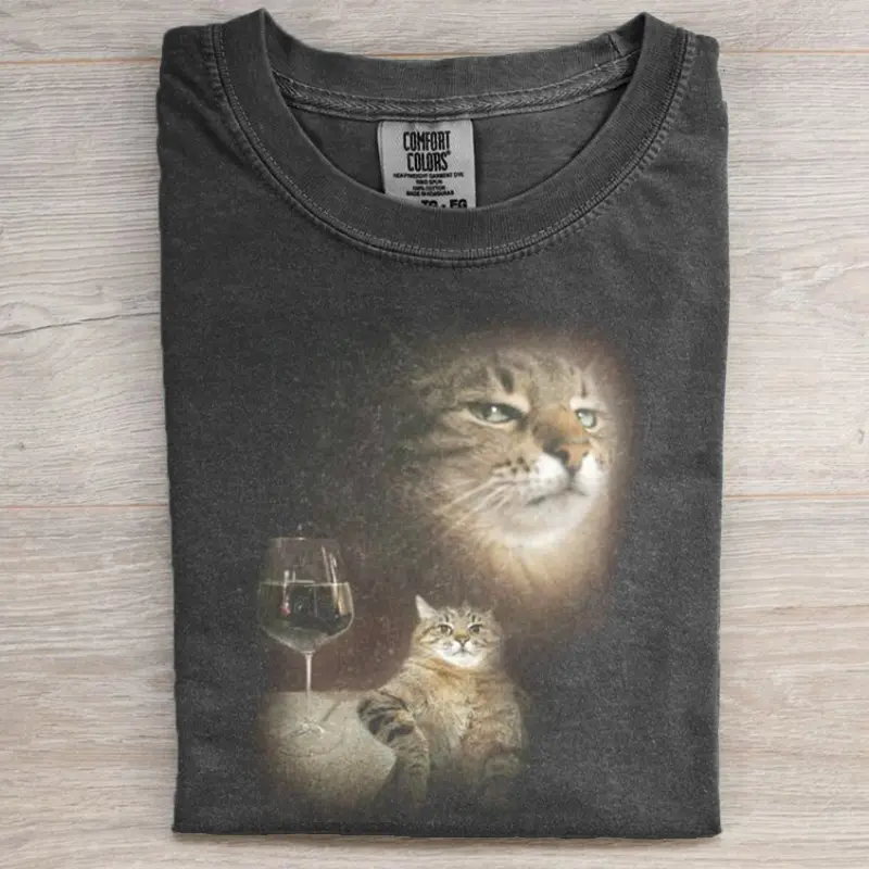Comfort Color T-Shirt, Sassy Cat Wine Lover T-Shirt - Funny Cat with Wine Glass Graphic Tee Graphic Tee, Gift for Men for Women