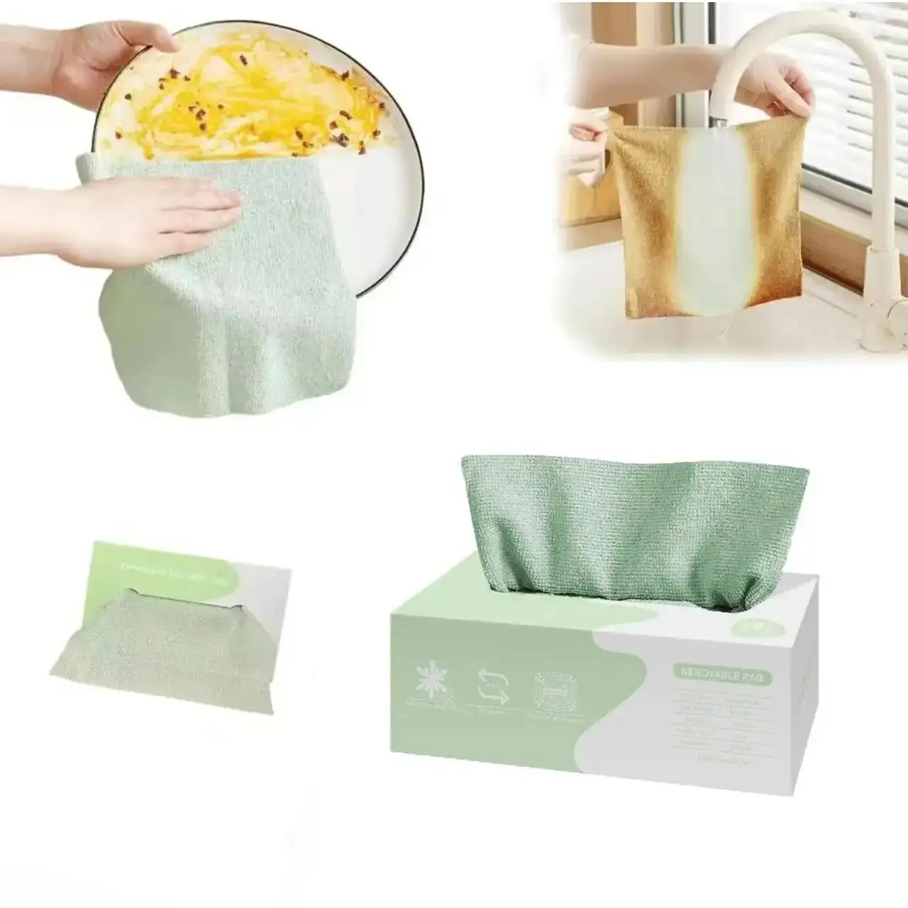 Dispensable Microfiber Cleaning Rags,Reusable Dish Towels, Wet & Dry Dual Use Pull-out Cleaning Cloths, Lint-Free Absorbent Kitchen Wipes for Home Kitchen, Counter, Glass & Furniture Cleaning
