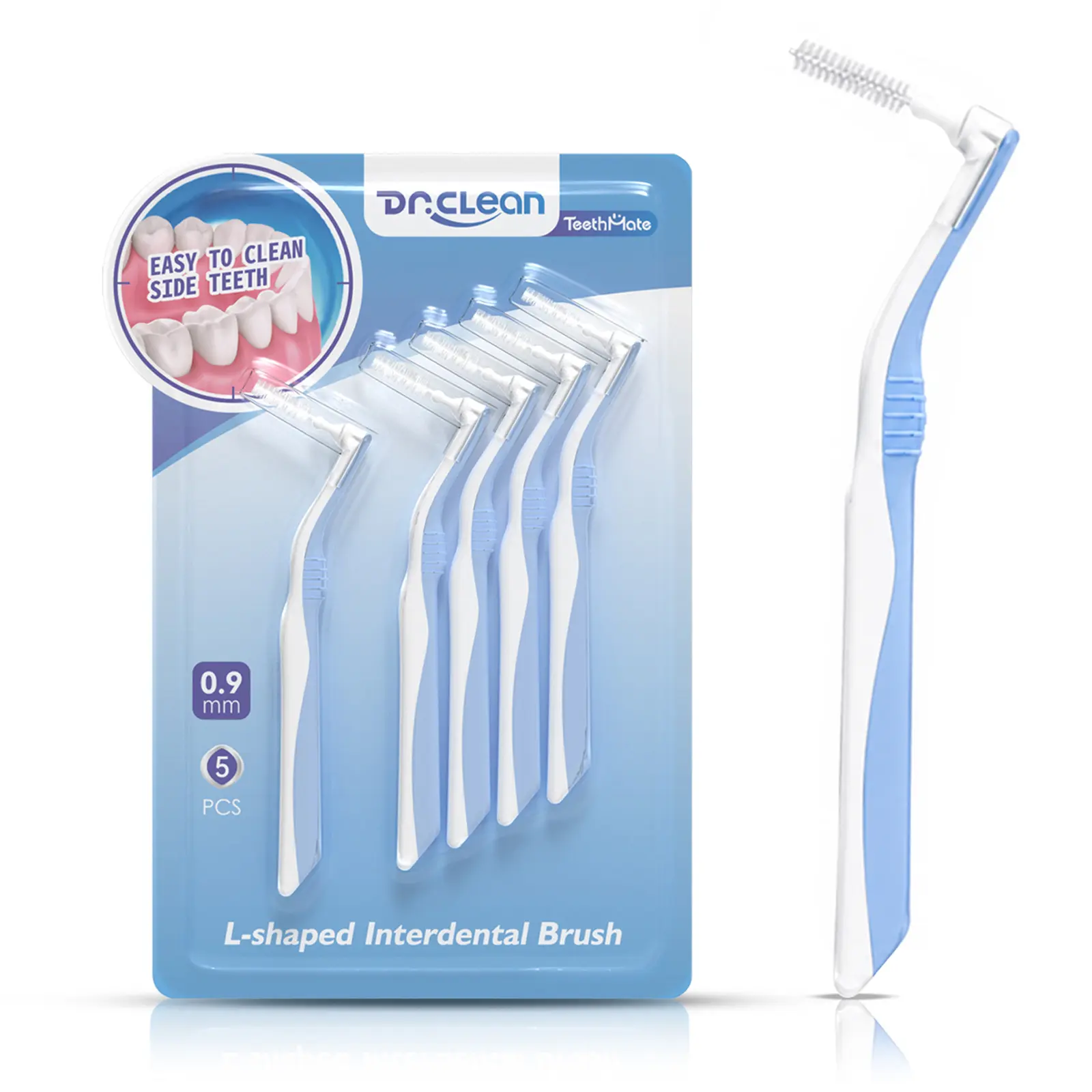 Dr. Clean L-Shaped Interdental Brushes (30-Pack) - Antibacterial Oral Cleaning Tool with Soft Bristles for 0.9mm Gaps, Braces Gums, Plaque Removal, Unscented Daily Durable Floss, Sensitive Gums Care
