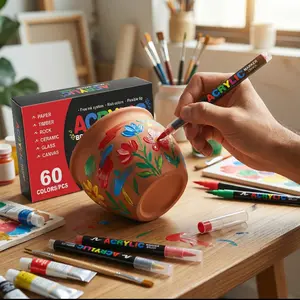 Liquid Auto Ink Control Acrylic Markers, 60 Colors, Smooth Flow, Stackable, Strong Coverage, Ideal for Canvas Rock Wood Stone Glass Ceramic Fabric Painting Crafts