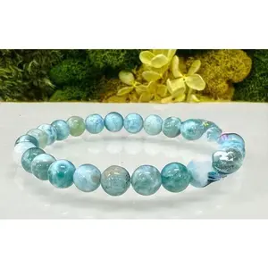 Natural Larimar Crystal 6mm 7.5” Bracelet