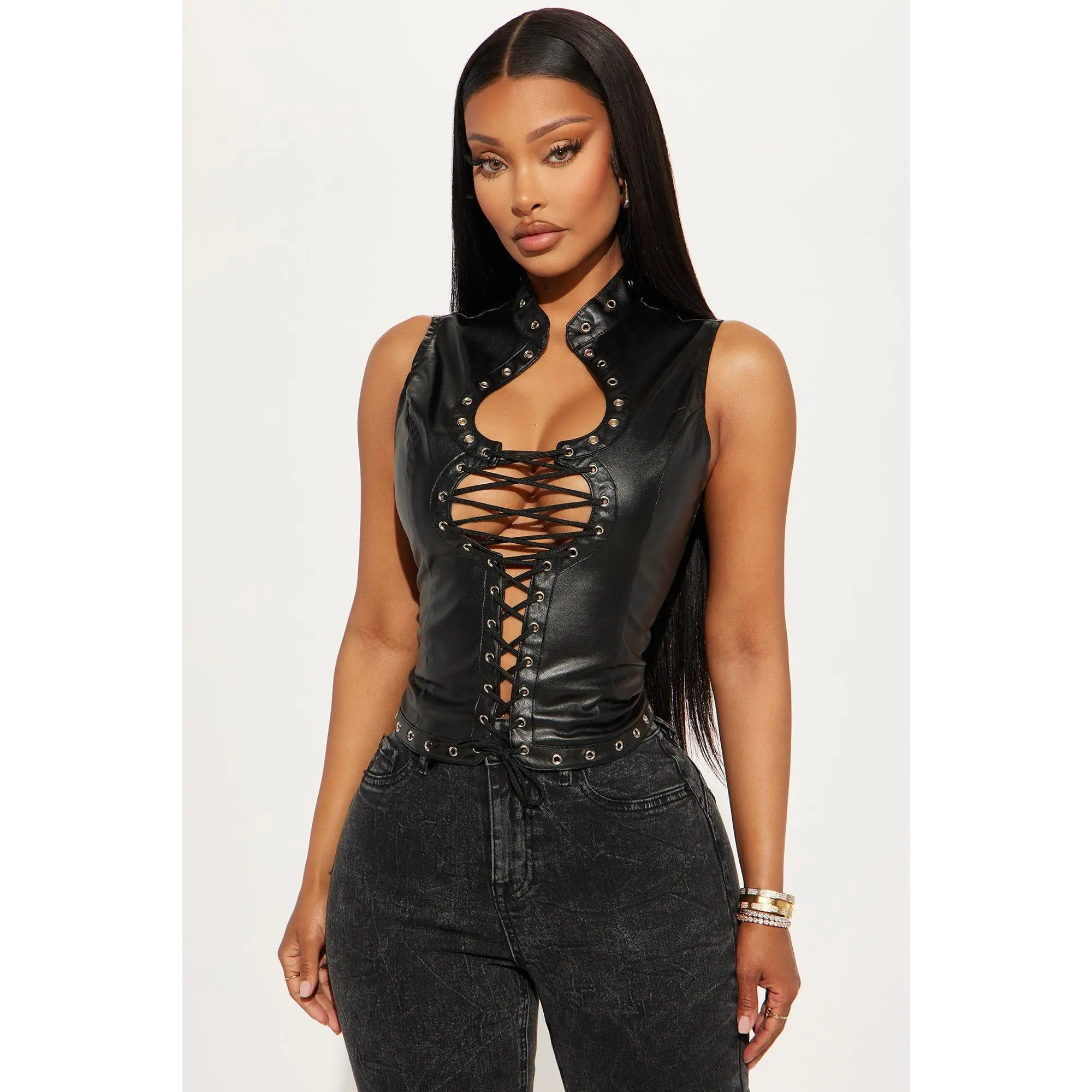 That Girl Faux Leather Top - Black