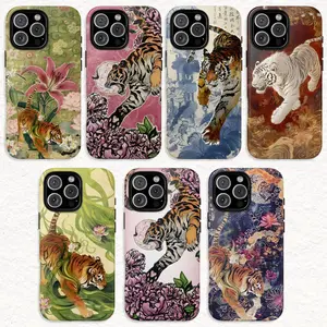 Vintage Chinese Tigers Phone Case, Cute Tiger Collage, Japanese Traditional Art Print Big Cat Case,phone Case Suitable for Iphone 11/12/13/14/15/16/17 Pro Promax Plus Air and Samsung S22/S23/S24/S25 Plus Ultra Fe