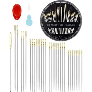 30-Count Steel Needles for Hand Sewing, 6 Sizes Large Eye Embroidery and Hand Quilting Needles Kit with Threaders for Art & Craft Projects