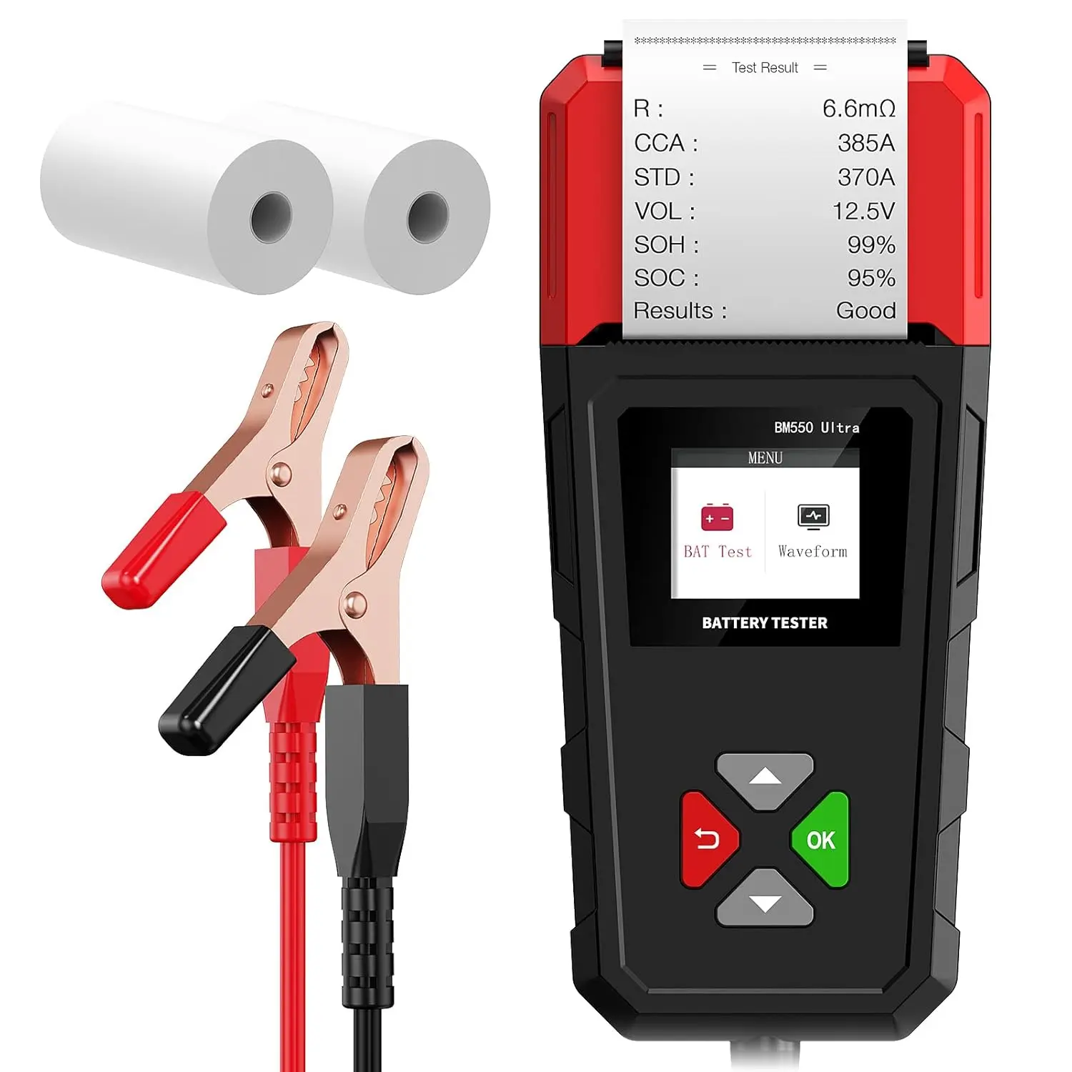 Car Battery Tester with Printer, 6V 12V 24V 100-2000CCA Battery Load Tester for Lead-Acid & Lithium ion Batteries, Automotive Digital Battery Analyzer for Car, Truck, Motorcycle, ATV, Boat