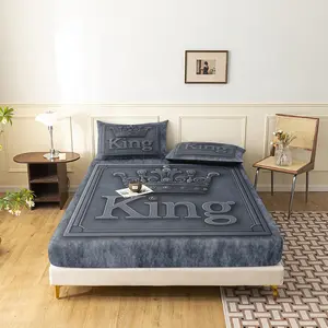 3Pcs King Crown Print Fitted Sheet Set, Soft Microfiber Deep Pocket Non-Slip Bed Sheet with Pillowcases, Luxury Bedding Set for Men's Bedroom Decor, Decorative Bedsheet Sets, Multiple Colors Available, Bedding Supplies