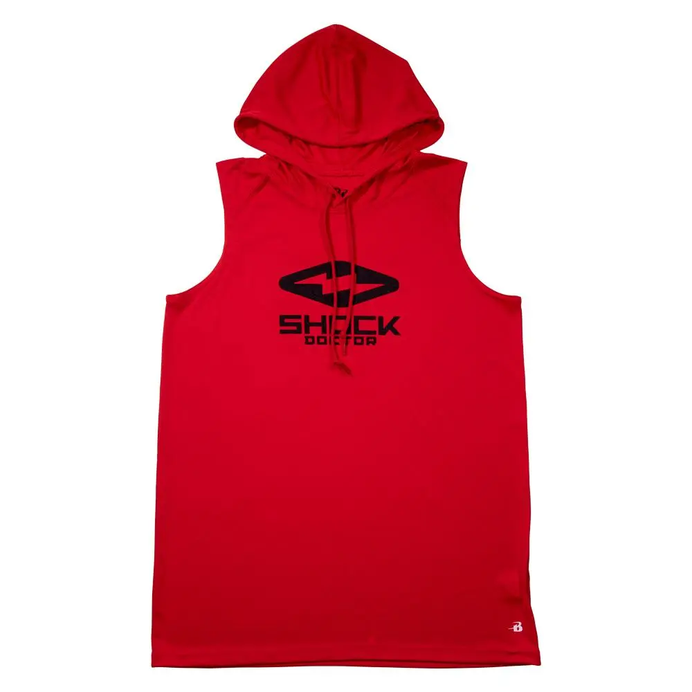 Shock Doctor Performance Sleeveless Hoodie - Red Modern Sportswear Breathable Workout Top for Summer Gym Sweatwear with Soft Protection