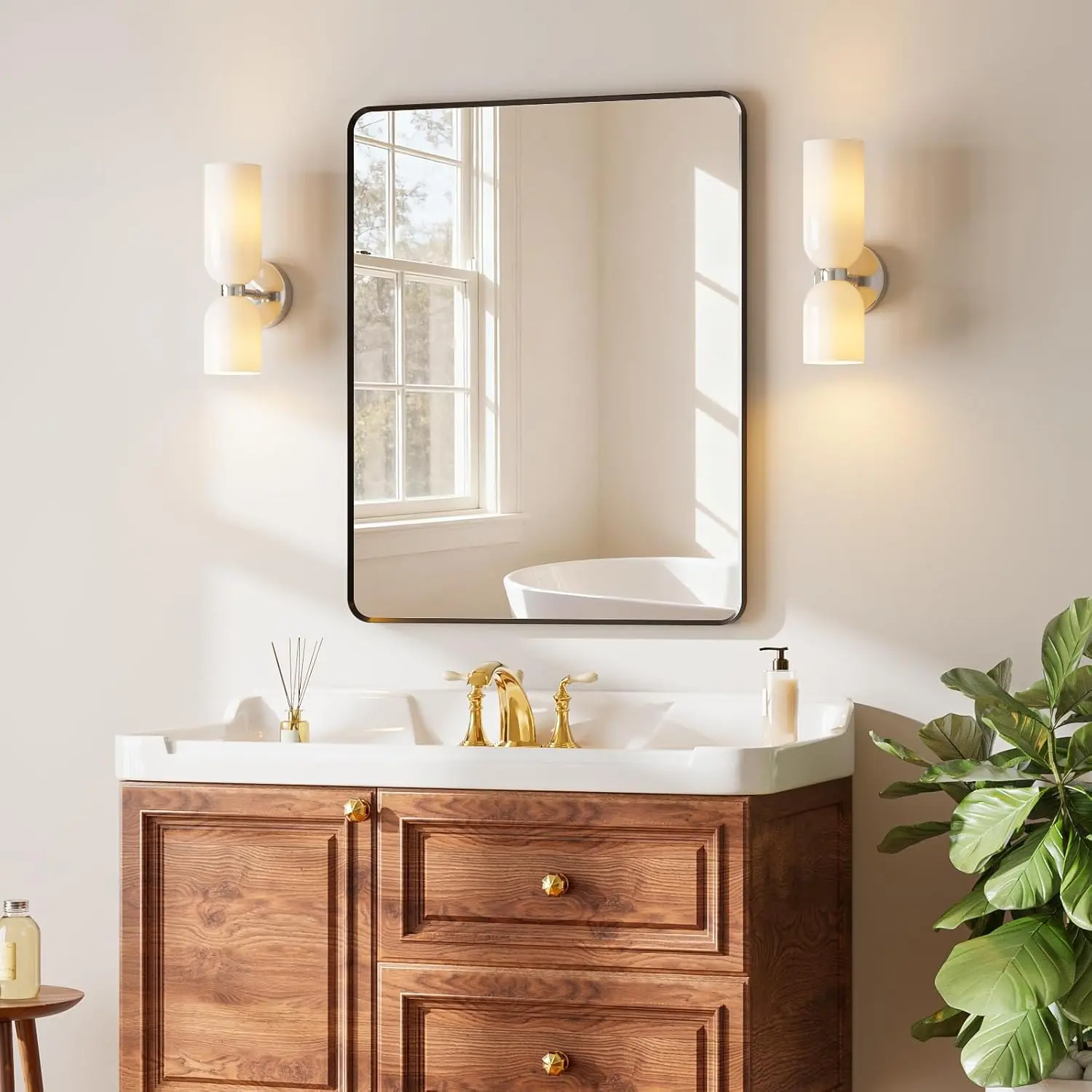 Bathroom Vanity Mirror Rectangular, Brushed Aluminum Frame, 22x30 24x36 24x40 30x36 Inch, Matte Black or Gold, Wall Mounted Makeup Mirror for Over Sink