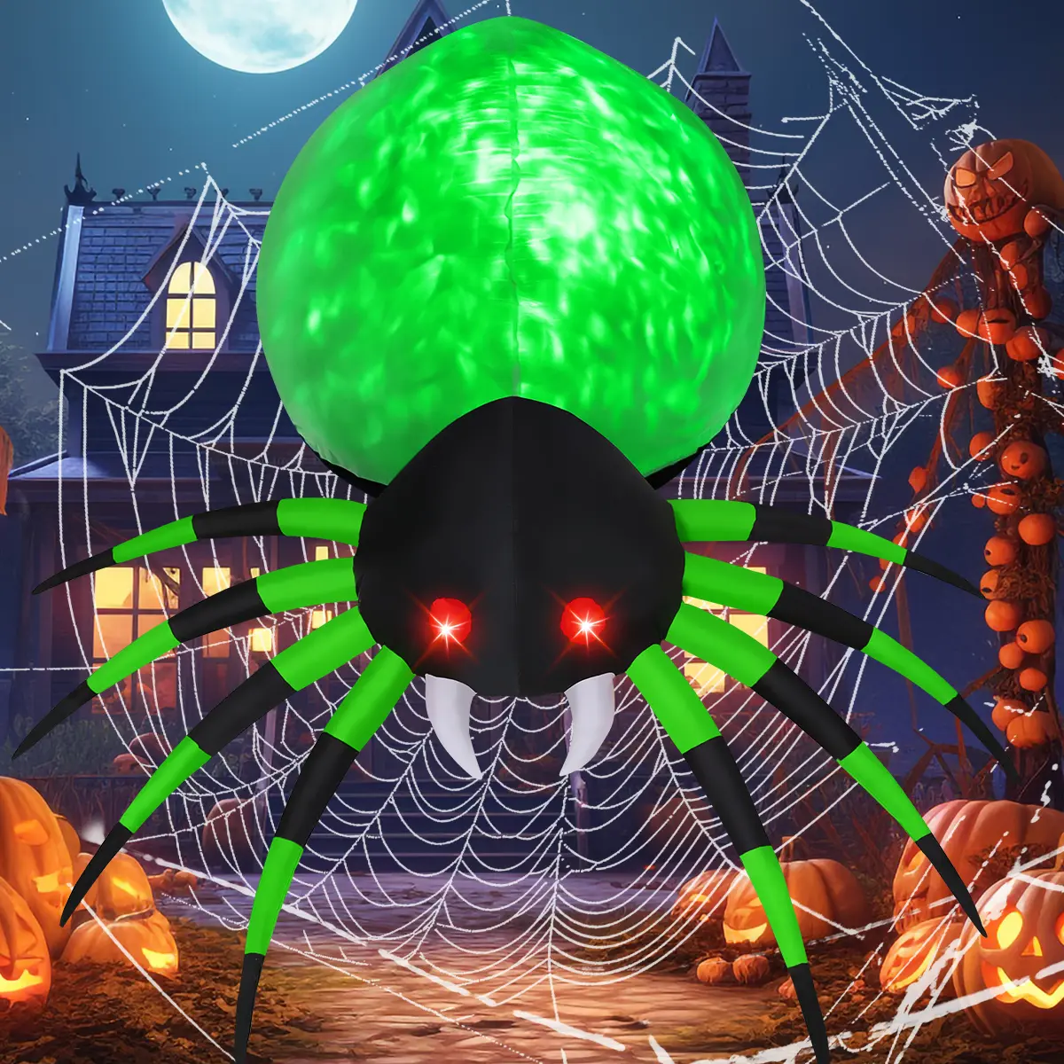 GOOSH 8 FT Width Halloween Inflatables Spider with Magic Light Blow Up Yard Decorations for Outdoor Garden Lawn Halloween Party