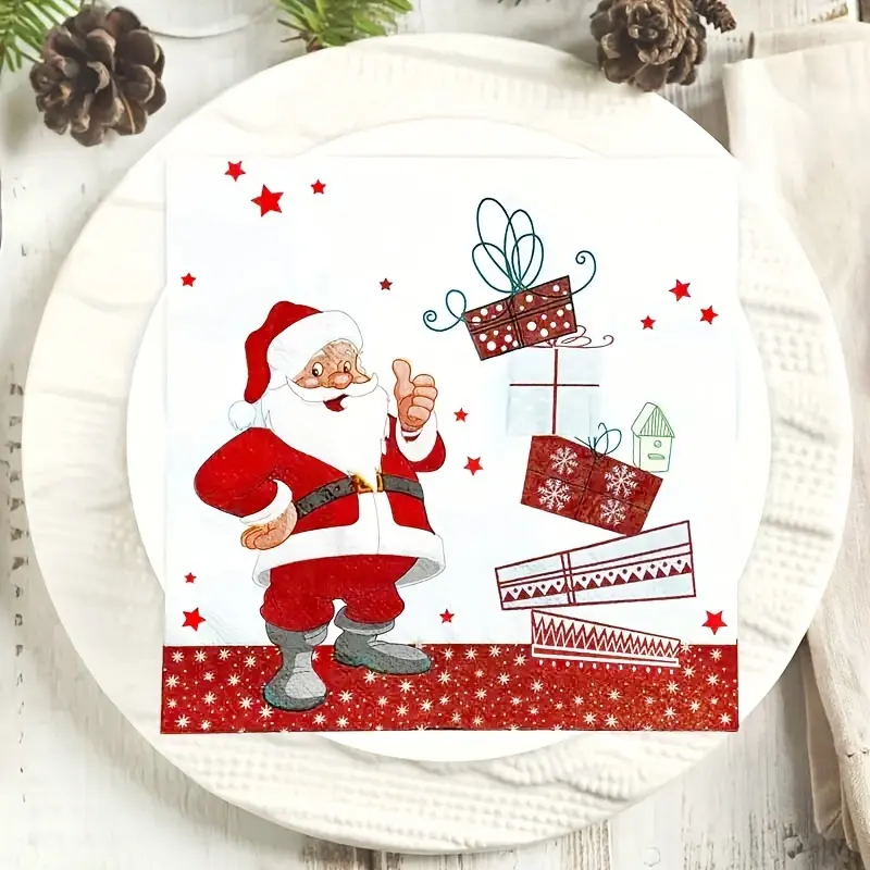 40pcs Christmas Napkins, Santa Claus Xmas Christmas Paper Napkins, Christmas Napkins Paper Holiday Napkins Christmas Cocktail Napkins Christmas Disposable Napkins Christmas Dinner Napkins Party decoration