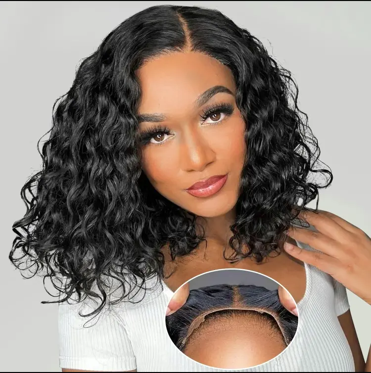 Deep Wave Frontlace Wig, Human Hair 5x5 Glueless Part with Transparent Lace, Pre-Plucked for a Natural Look, Unisex