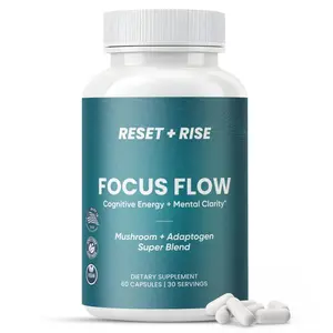Reset+Rise Focus Flow – Mushroom Supplement Lion’s Mane, Cordyceps, Rhodiola, L-Theanine & Natural Caffeine – Clean Energy, Memory, Focus, Clarity & Mood Support – Nootropic Brain Capsules, 60 Count