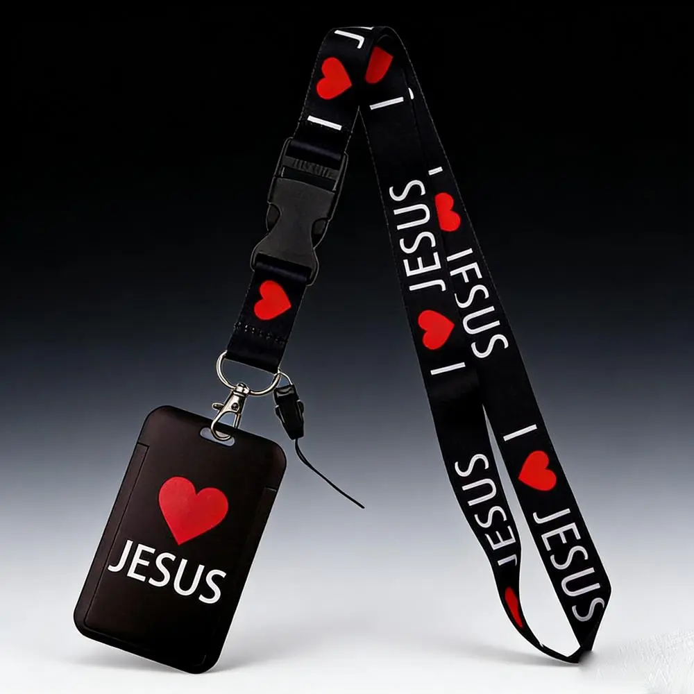 Christian ID Badge Lanyard with Card Holder (2.13in x 3.35in), Durable Polyester Fiber Webbing, Lightweight, Detachable, Metal Clip - ID Holders for Badges, Teacher Office Work Gift, Card Holder Dimensions: 2.13In X 3.35In