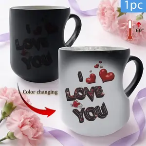 Heart-Shaped Magic Color-Changing Ceramic Cup Mug, Coffee, Ceramic Mugs, Ceramic Printed Drinkware, Mother's Day Gift, I Love Mom Design, Birthday Present, Modern Style, 11oz