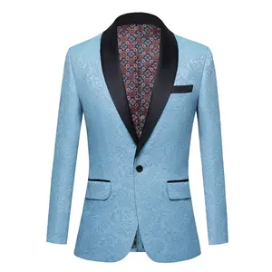 Mens Floral Tuxedo One Button Luxury Shiny Blazer Dinner Party Prom Wedding Suit Jacke-Blue