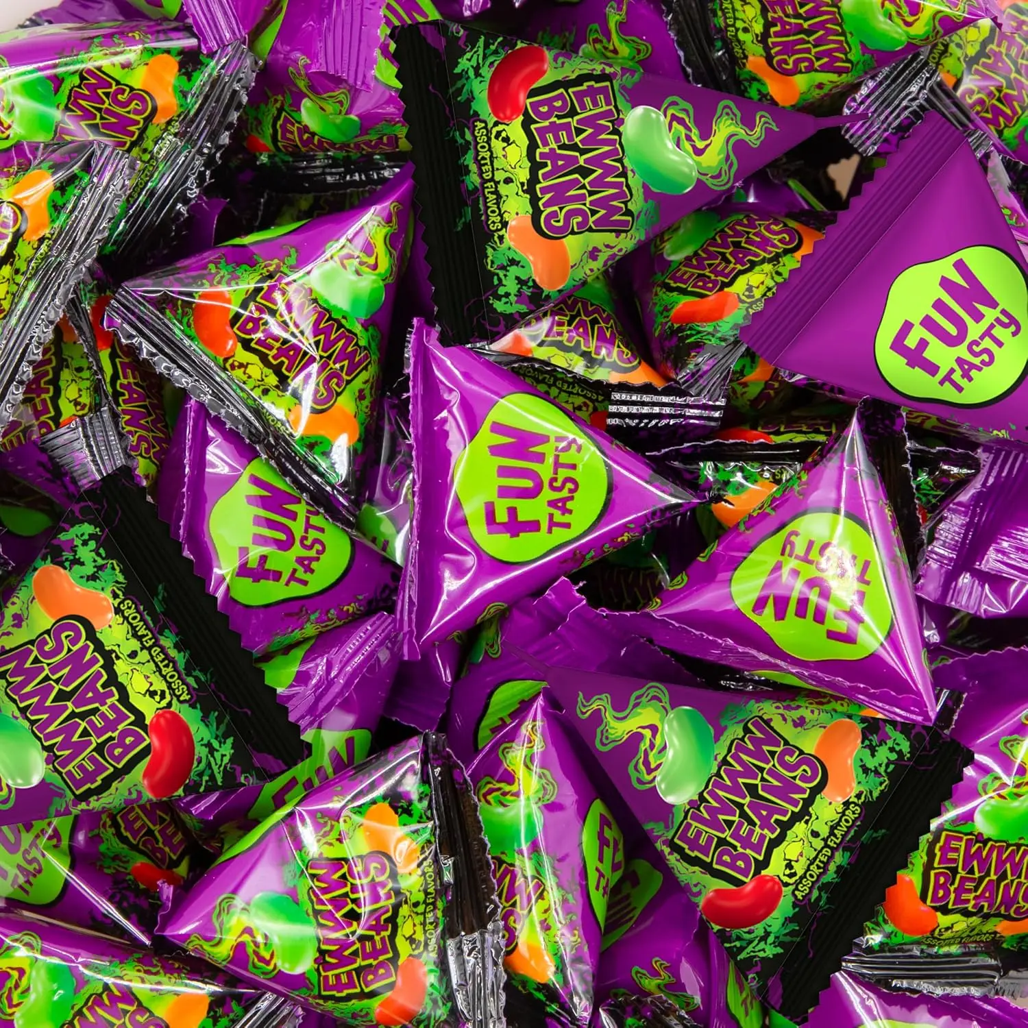 Ewww Beans Gross Jelly Beans, Weird Candy - Nasty Flavors Candy - 60 Packs | Fun Prank Candy for Parties, Mini Triangle Pouches