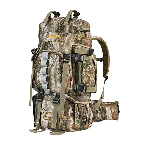 NEW VIEW 60L Male Pack Hiking Camping Rucksack Backpack - Lightweight Waterproof Camo Print Water Backpack for Hiking with Water Bladder Compartment, Included Yellow Rain Cover