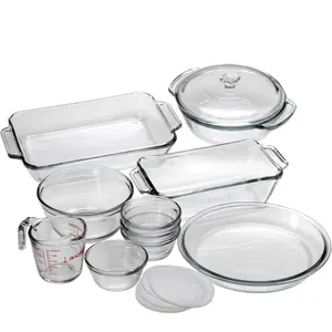 Anchor Complete Glass Bakeware Set 15 Piece with Measuring Cups and Lids for Versatile Cooking Needs