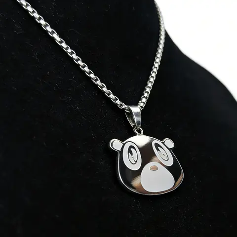 Hiphop Dropout Bear Pendant Fashionable Necklace - 60cm Fade-Resistant Steel Chain & Link, Metal-Coated Streetwear Swag Accessories for Women, Costume Jewelry, Gift for Hip-Hop Fans