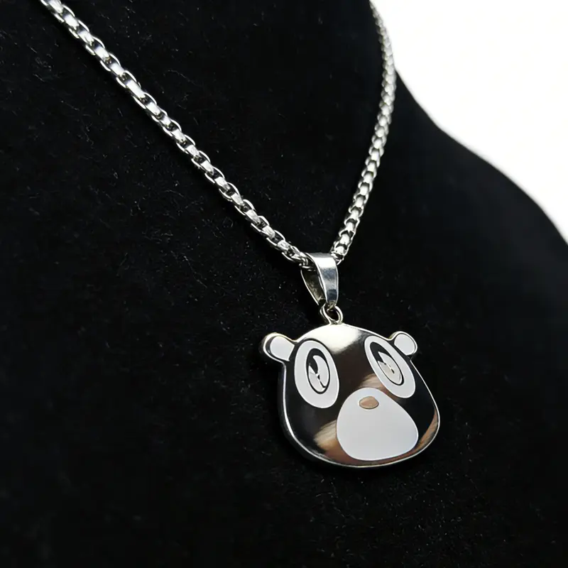 Hiphop Dropout Bear Pendant Fashionable Necklace - 60cm Fade-Resistant Steel Chain & Link, Metal-Coated Streetwear Swag Accessories for Women, Costume Jewelry, Gift for Hip-Hop Fans