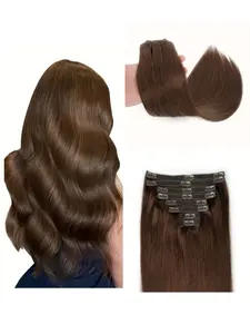 8pcs Real Remy Human Hair Clip-In Extensions, Invisible Seamless Straight Hair with 18 Clips, 14-28 Inches, #4 Brown Chocolate Blonde/Light Brown Tones, Double Weft, Unisex Design, Easy Application & Damage-Free Removal