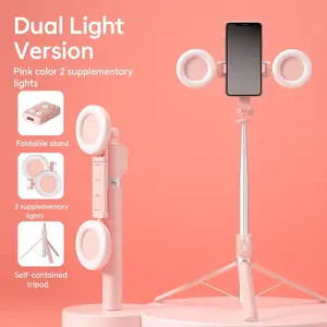 Selfie Stick Tripod for IPhone with Dual Fill Lights and Bluetooth remote control. Retractable Portable Selfie Stick tripod. Compatible with Apple and Android phones. Suitable for live streaming, traveling and recording life.