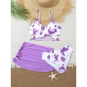 TeenGirls'TieDyeBikiniSet(3Pieces)KidsSwimming,KidsBeachwear