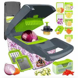 Chef Betty’s 16-in-1 Vegetable Cutter with 16 Interchangeable Blades for Efficient Slicing and Dicing of Vegetables and Fruits