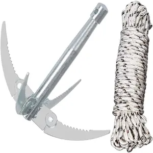 2pcs outdoor grappling hook lake grass cutter survival tool, made of stainless steel material, with rope folding boat anchor, foldable design, sturdy and durable, pond cleaner tool, used for outdoor weed removal in lakes, water gardens, outdoor camping, f