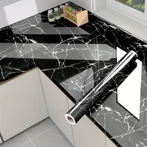 Black Gold Marble Peel-and-Stick Contact Paper, 0.15mm Thick Waterproof Oil-Proof Removable Wallpaper for Kitchen Countertops