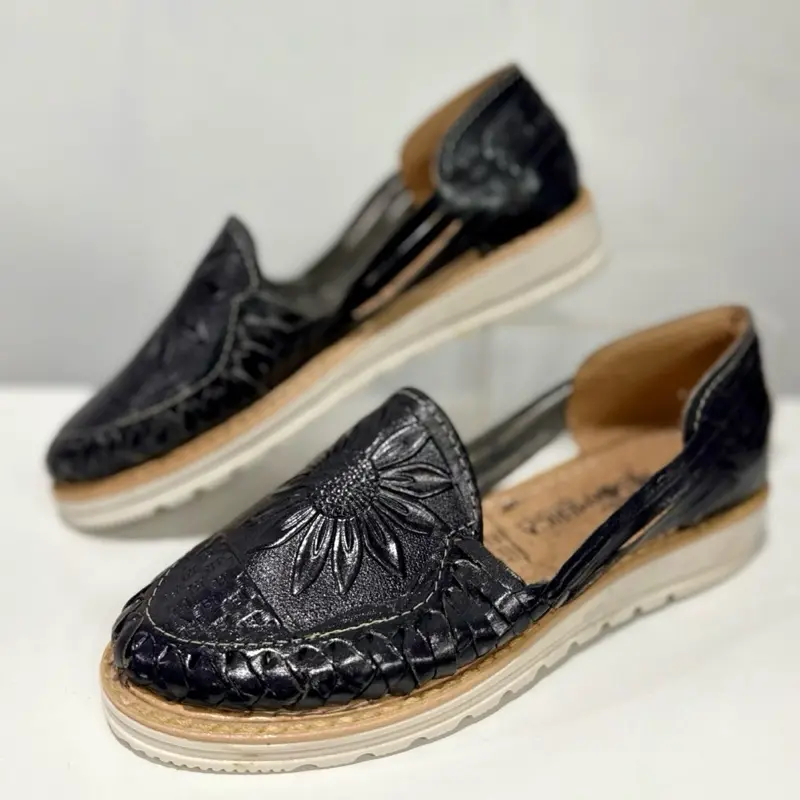 Mexican Leather Huaraches Handmade Flatform Women's genuine leather & Closed Toe Comfortable Casualtrainers for All Seasons - huarache Mexicano artesanal hecho a mano hecho de piel - napo oscuro