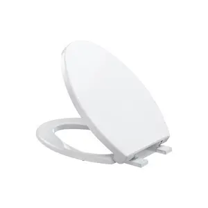 17 Inch Elongated Toilet Seat with Soft Close Lid Fits for Most Elongated Seats, Quick-Release Design, Includes Quick-Attach Hardware & Grip-Tight Bumpers, Easy to Install & Clean, White