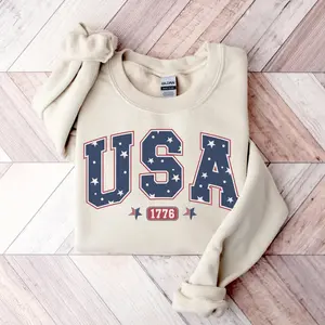 Vintage USA Sweatshirt, 4th of July Sweater, America Sweatshirt, USA est 1776, Patriotic Crewneck, Womens 4th of July Sweatshirt, Flag Sweatshirt