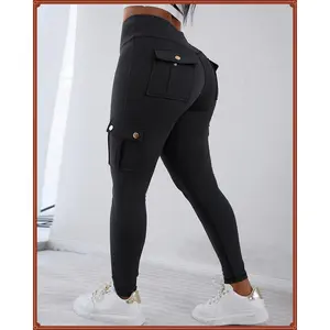 Womens Butt Lifting with Flap Pockets High Waist Tummy Control Workout Cargo Leggings Yoga Pants