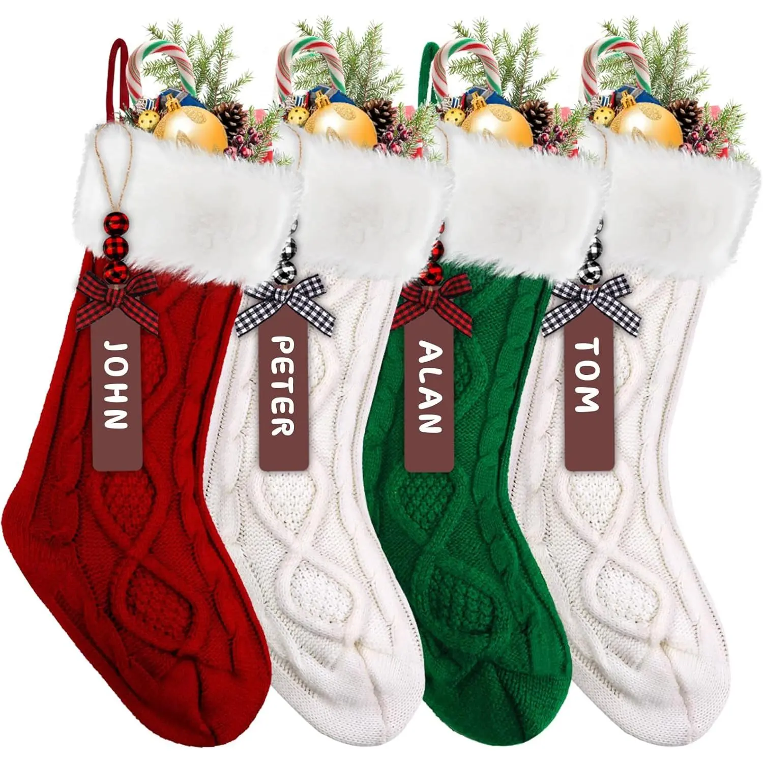 4PACK Christmas Stockings,18Inches Large  Knitted Stocking Personalized Xmas Hanging Stocking Decorations with for Holiday Christmas Party Family Decor(Green Red White