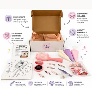 DIY Charm Decor Craft Kit - All-in-One Set. Blind Box: Includes 1 Main Decorative Item + Mini-Brush + 3-5 Hair Clips + 3 Cream Glue Colors + 20-30 Charms