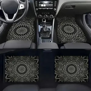 4 pieces of mandala printed car floor mats, complete set of anti-slip carpets, all-weather car interior accessory front and rear carpets