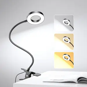 LED Desk Lamp Clip on Light with 3 Color Modes 10 Brightness Ring/Clamp Light 360? Flexible Gooseneck Dimmable Eye Protection Desk Light Desk Lamps for Home Office with Video Tutorials