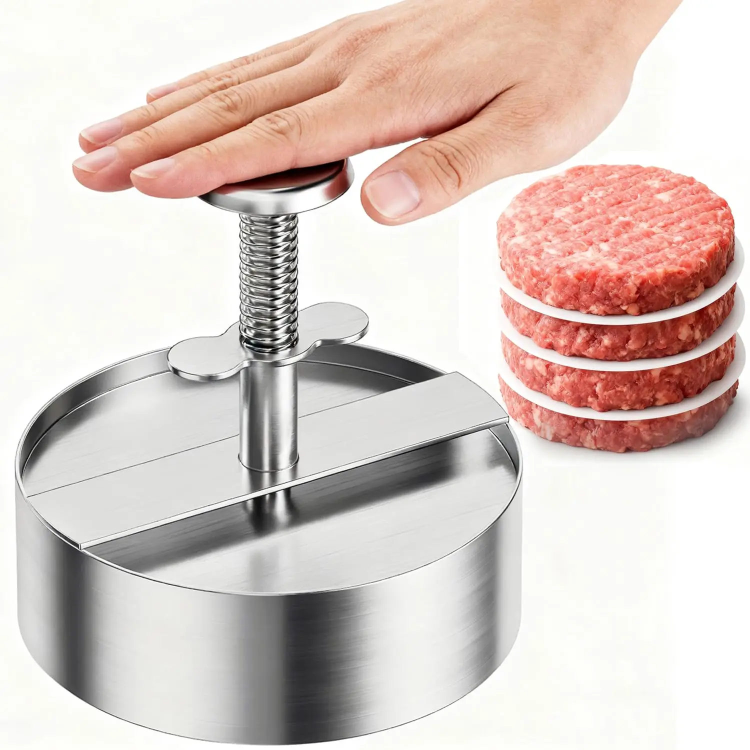Stainless Steel Thickened Burger Patty Press, Round Manual Operation Mold with Polished Finish, Uniform Patty Shape, Non-Stick Release, Easy to Clean, Durable Kitchen Tool, Ideal for Kitchen & Restaurant, Kitchen Gadget