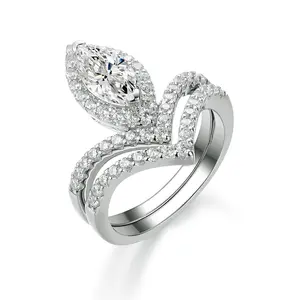 [TW] "Mermaid's Tear“ 1 Carat 1ct Marquise Ring Combo 925 Sterling Silver Synthetic Moissanite Ring Perfect Gift For  Engagement Wedding Party Gift Birthday Gift For Women(JR8893,JR8877))
