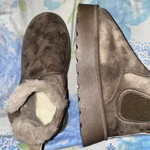 Women's Boots Stylish Comfortable Faux Leather Suede Flat Slip-On Snow Boots for Warmth and Fashion - Short Design Shoes for Indoor and Outdoor Springfresh