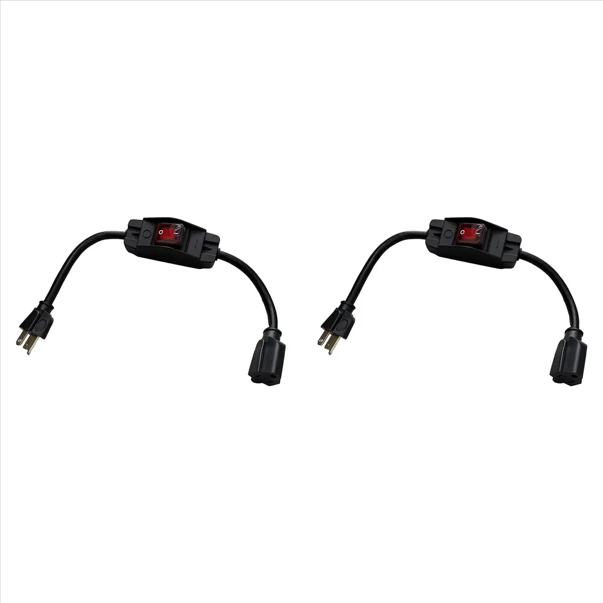 3 Prong Extension Cord with Waterproof Switch, 1875W Heavy Duty Extension Cord with Switch, 14AWG 1.5FT, 2 Pack US Plug