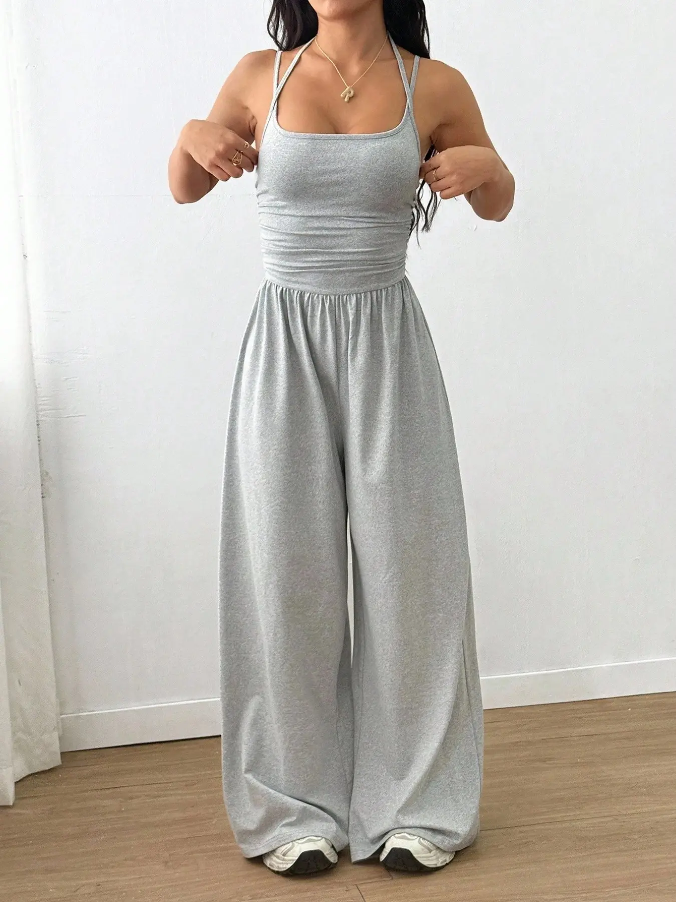 Spring Summer Casual Basic Pleated Loose Straight Leg Sleeveless Jumpsuit, Women's Comfortable One-Piece, Fashionable and Versatile Clothing, Womenswear