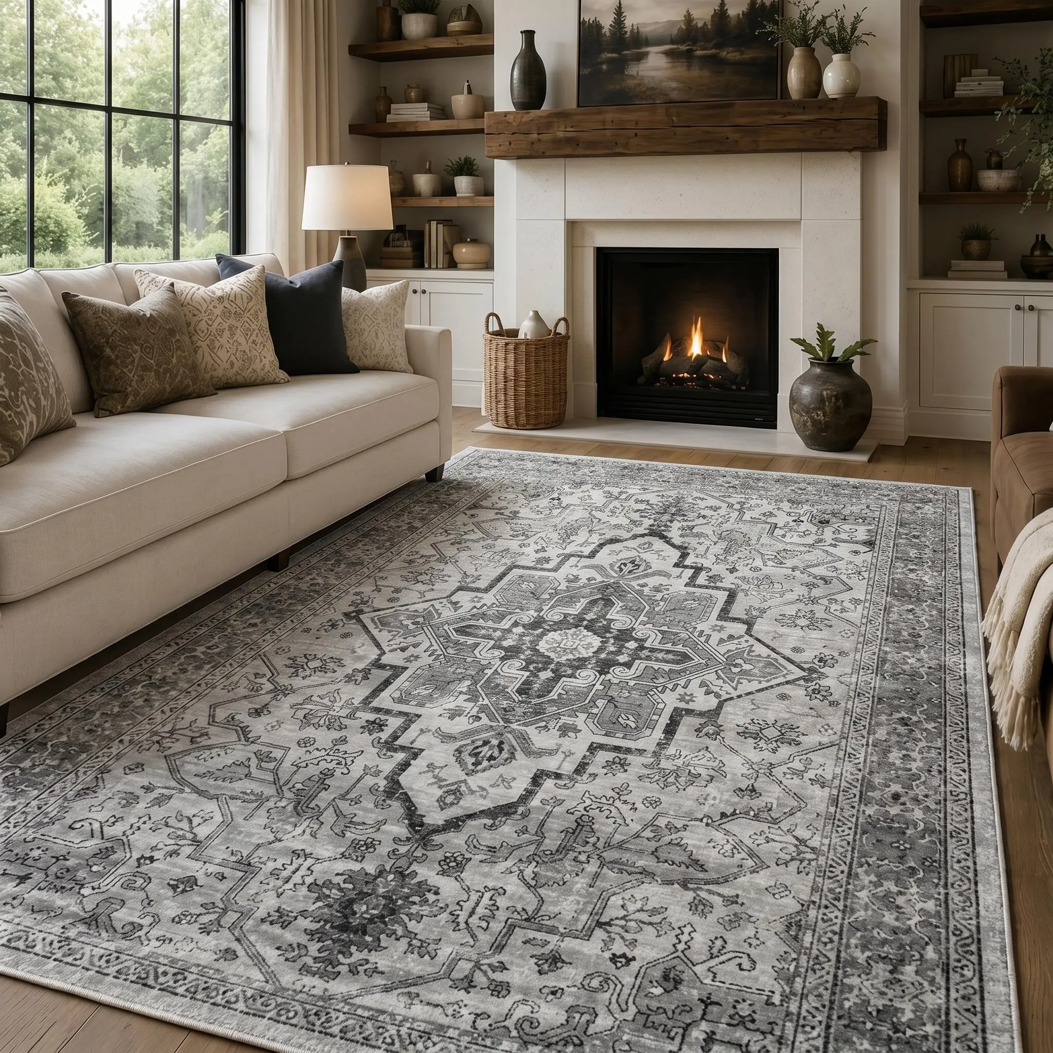 YIHOUSE 2nd Gen Boho Runner Rug - Fully Washable, Neutral Vintage Retro Low-Profile Carpet, Non-Slip Stain-Resistant Pet-Safe Unisex Floor Mat for Living Room Decor, Rugs for Bedroom