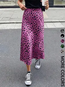 Women's Leopard Print Midi Skirt, High Waist, Smooth Woven Fabric, Multiple Color Options, Casual Daily & Street Style Wear, Edgy Retro Style