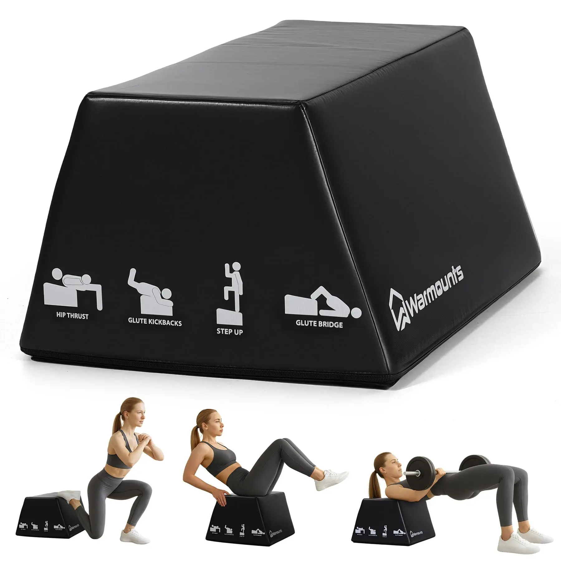WARMOUNTS Hip Thrust Bench - Space-Saving Gym Strength Trainer with 700LB Capacity, Glute Bridge Box with Handle, Non-Slip Pad and Smooth Rim Design, for Home and Gym