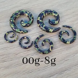 Pair Camouflage Camo 00g 0g 2g 4g 6g 8g Super Spirals Tapers plugs huge big hangers gauges earrings stretching stretched unique acrylic